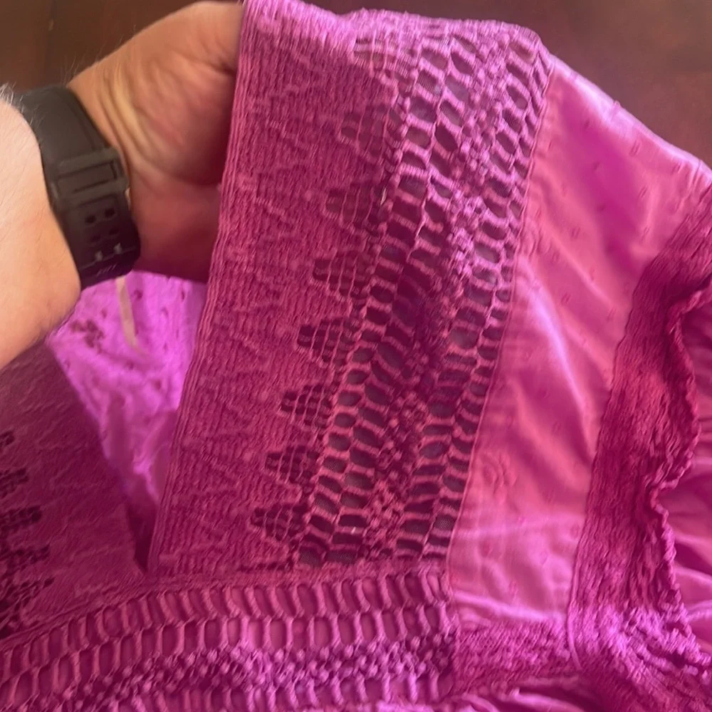 26098 Free People Drive You Mad Blouse Sz Small Boho Tie Sleeves Neon Orchid EUC - Picture 4 of 11